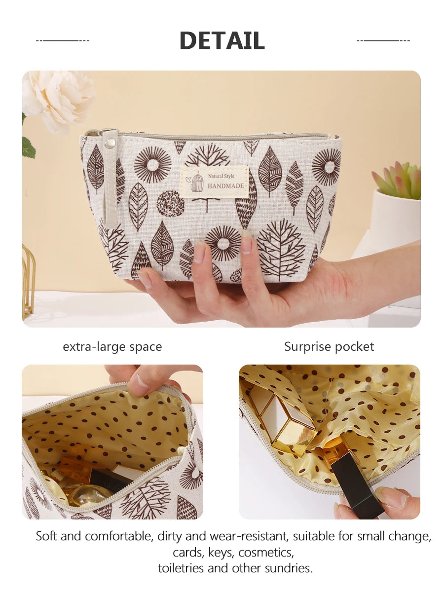 New Canvas Cosmetic Bags Zipper Opening Key Card Holder Cartoon Student Pencil Case Coin Purse Ladies Hand Portable Storage Bag