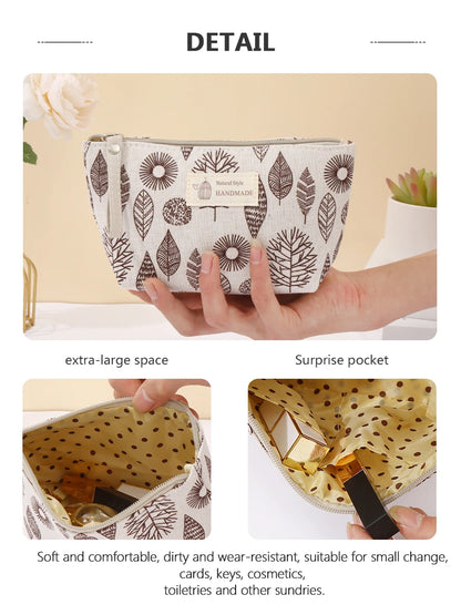New Canvas Cosmetic Bags Zipper Opening Key Card Holder Cartoon Student Pencil Case Coin Purse Ladies Hand Portable Storage Bag