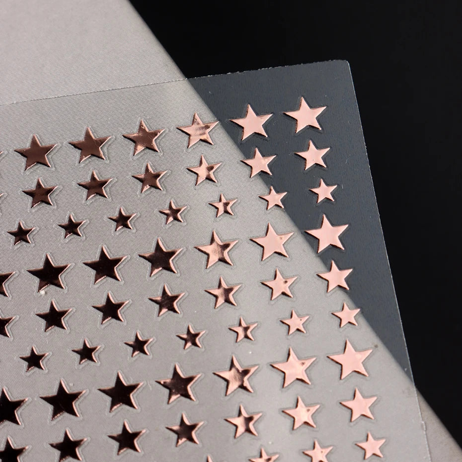 3D Black Pink Stars Stickers for Nails Golden Silvery Stars Adhesive Nail Decals Autumn Winter Festival DIY Nail Art Accessories