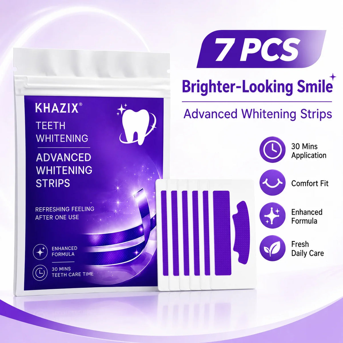 7PCS Teeth Whitening Strips for Whiter-Looking Smile, Flexible Tooth Strips Easy to Apply for Daily Cosmetic Care