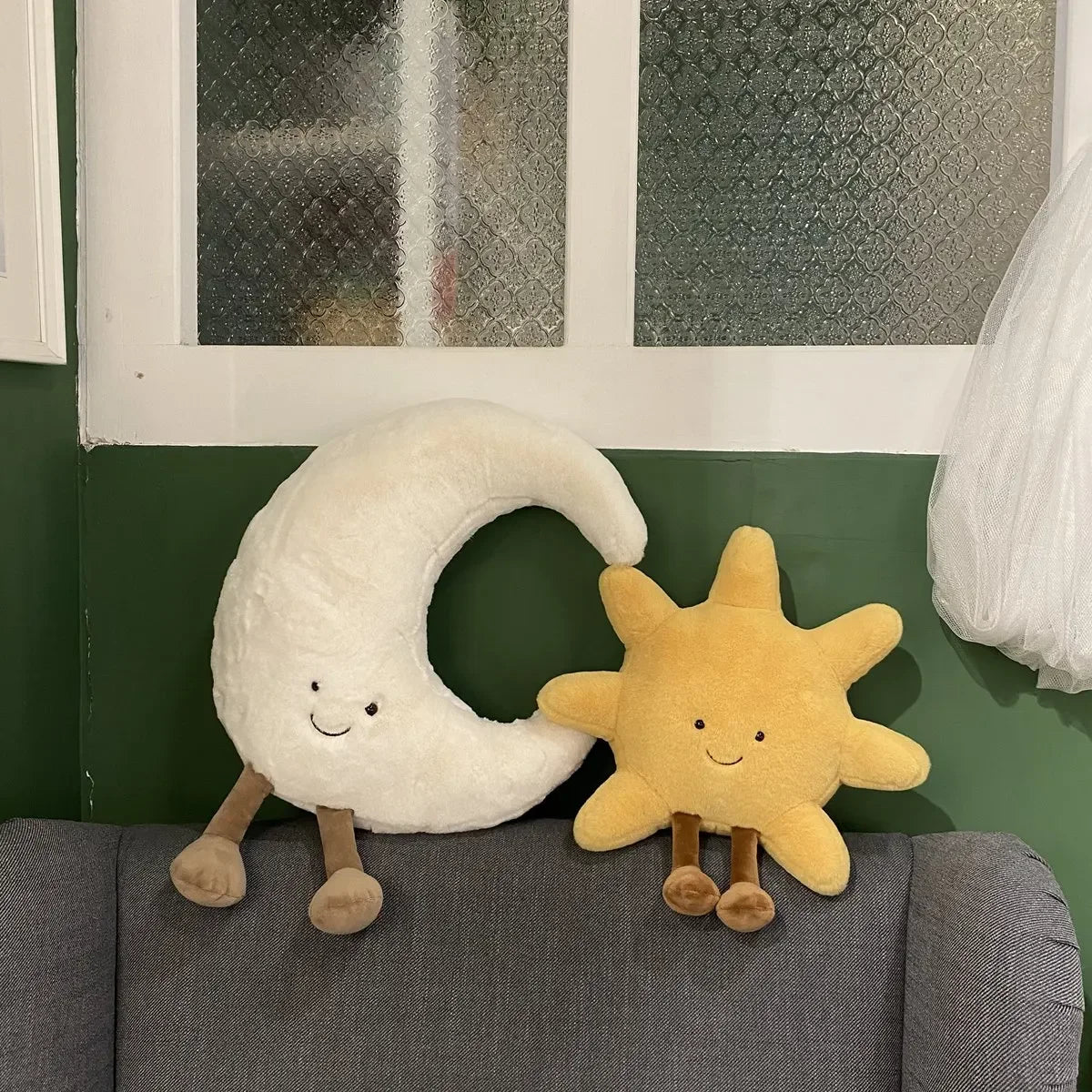 High Quality Smile Face Moon Yellow Sun Plushie Cushion Stuffed Cute Weather Plush Toy for Kid Bedroom Decor Sofa Throw Pillow