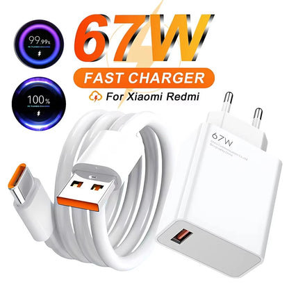 6A 67W Ultra Fast Charger For Xiaomi 11 12 Lite 13T 14T 15 17 Redmi Note 10 11T 12 13 14 POCO X3 X4 X5 Type C USB Charging Cable