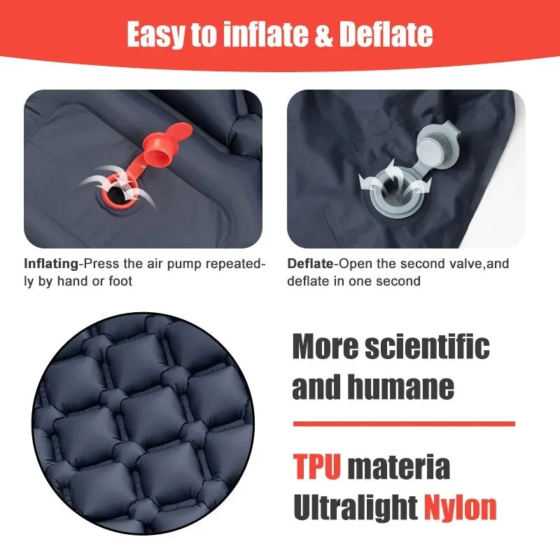 Outdoor Camping Inflatable Mattress Ultralight Air Mat with Built-in Pump Hiking Sleeping Pad Pillow