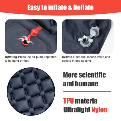 Outdoor Camping Inflatable Mattress Ultralight Air Mat with Built-in Pump Hiking Sleeping Pad Pillow