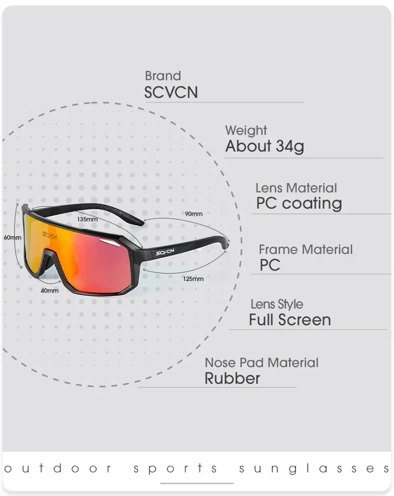 SCVCN New Sports Men UV400 Cycling Glasses Bike Sunglasses Outdoor Eyewear  MTB Bicycle Women Riding Hiking Goggles