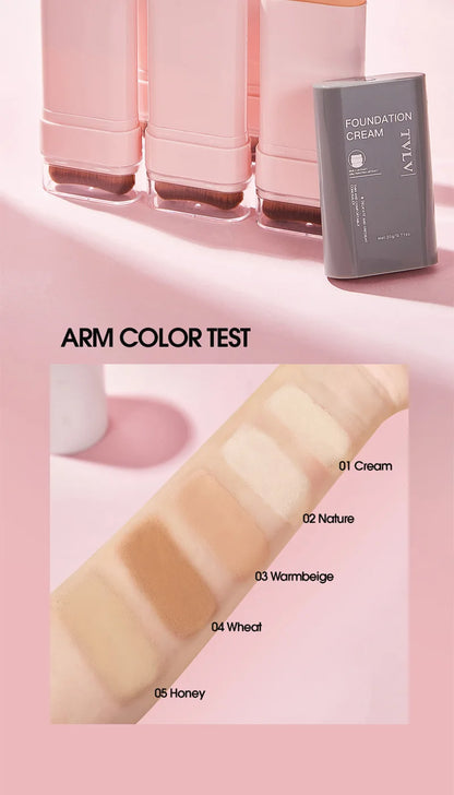 TVLV Concealing Foundation Stick: 5 Shades with Built-In Brush - Cream Finish, Lightweight and Waterproof Formula,