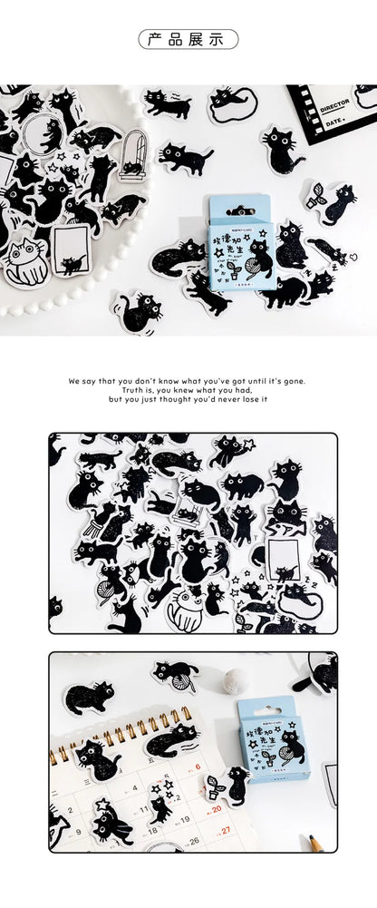 45Stickers / Box Kitten Notebook Boxed Stickers Cartoon Cute Decorative Photo Album Diy Stickers Growth Manual