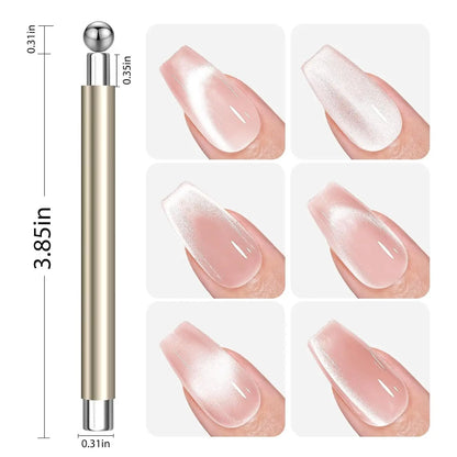 LINMANDA 3 In 1 Dual Headed Cat Eye Nail Art Magnetic Stick Multifunctional Nail Art Magnet Design Tool Suitable for Home DIY