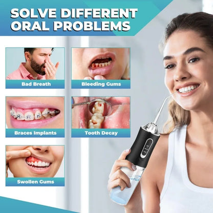 Oral Irrigator Portable USB Rechargeable Dental Water Flosser Water Jet Floss Tooth Pick 4 Jet Tip 220ml 3 Modes IPX7 Waterproof
