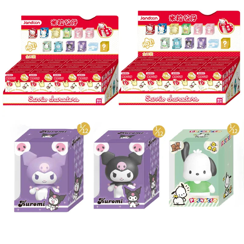 JANDOOM Sanrio Kuromi Hello Kitty Pochacco Cinnamoroll Melody Anime Figure Rice Grain Doll Peripheral Model Blind Box Toys Gifts