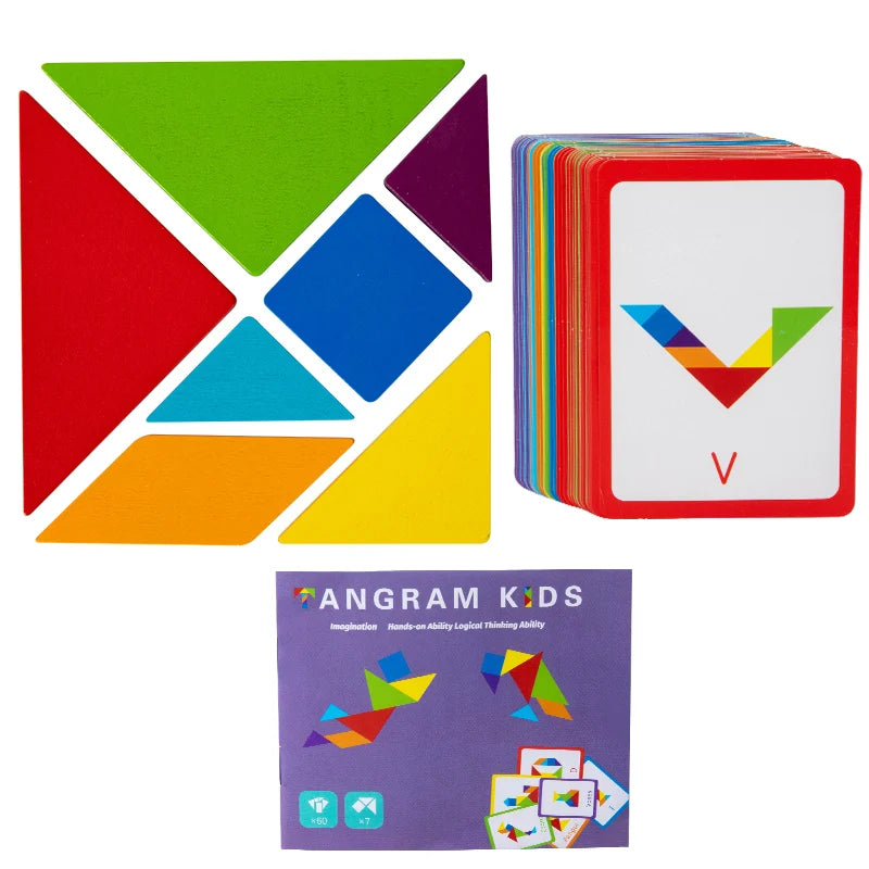 3D Wooden Tangram Jigsaw Puzzles Board Games Kids Montessori Educational Toys Children Kindergarten Geometric Shape Teaching Aid