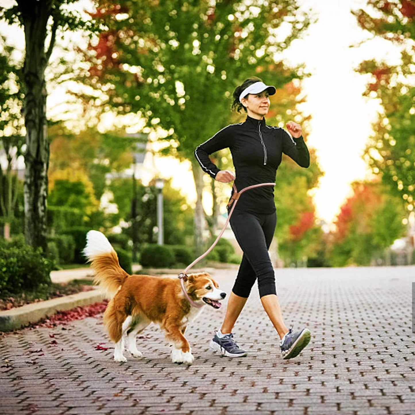 Multi-functional adjustable P-shape dog leash Chain Traction Rope Leads for Running Walking Free hands free leashes