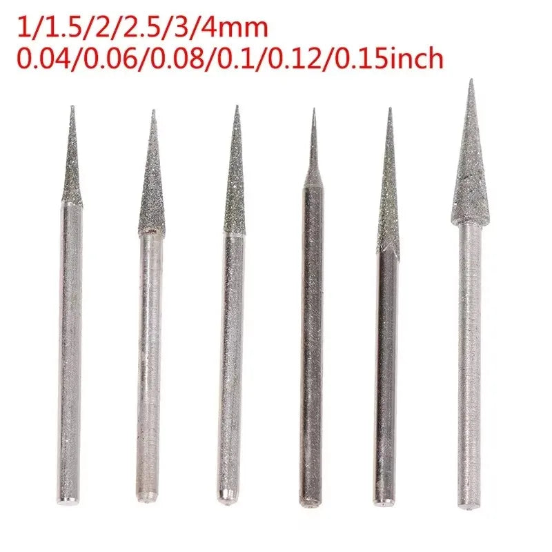 6Pcs 1-4mm Diamond Grinding Head Needle Bits Burrs Engraving Carving Tool 2.35mm Shank D