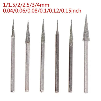 6Pcs 1-4mm Diamond Grinding Head Needle Bits Burrs Engraving Carving Tool 2.35mm Shank D