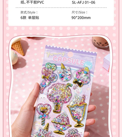 Kawaii Capsule Sparkling 3D Stickers Scrapbooking Diy Journal Stationery Sticker Cute Deco Art School Supplies