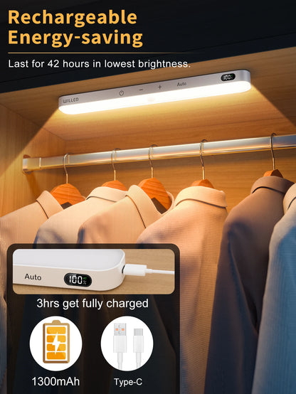 WILLED Warm Light Motion Sensor Cabinet Light Battery Display 60 LED Touch Light Bar Wireless Rechargeable Battery Night Light