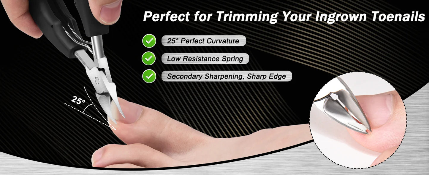 5PCS Heavy Duty Toenail Clippers Kit for Thick Toenails Toe Ingrown Nail Clippers for Seniors Men Large Slanted Nail Clipper Set