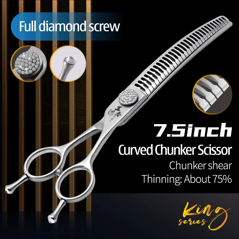 Fenice 7.0/7.5 inch Professional Dog Grooming Shears Curved Thinning Scissors for Dog Face Body Cutiing JP 440C High Quality