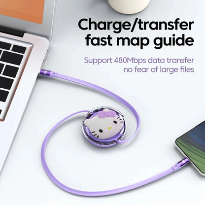 Sanrio Hello Kitty Cartoon Retractable PD 100W Cable USB Type C to Type C Fast Charging USB C to USB C Cable for iphone 15 Huawe
