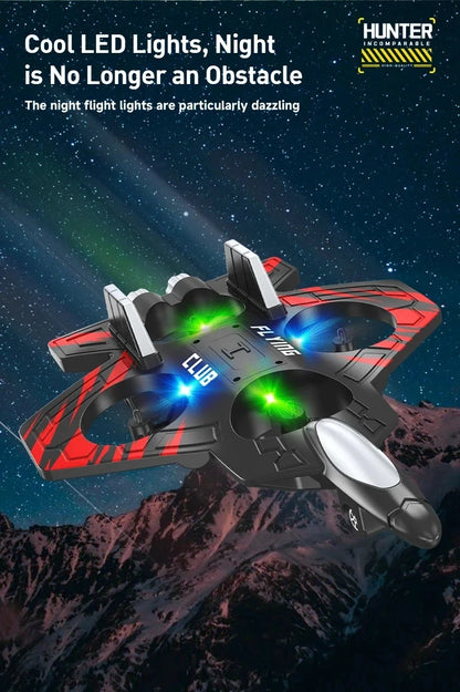 Remote Control Fighter Foam Glider Electric Stunt UAV Airplane Helicopter with LED Lights Aircraft Model RC Toy for Kids Boys