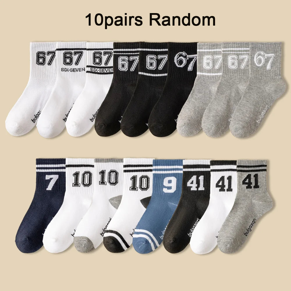 Teen Fashion Socks with "67" Print - Mid-Calf Sports Socks for Trendy Kids All Season