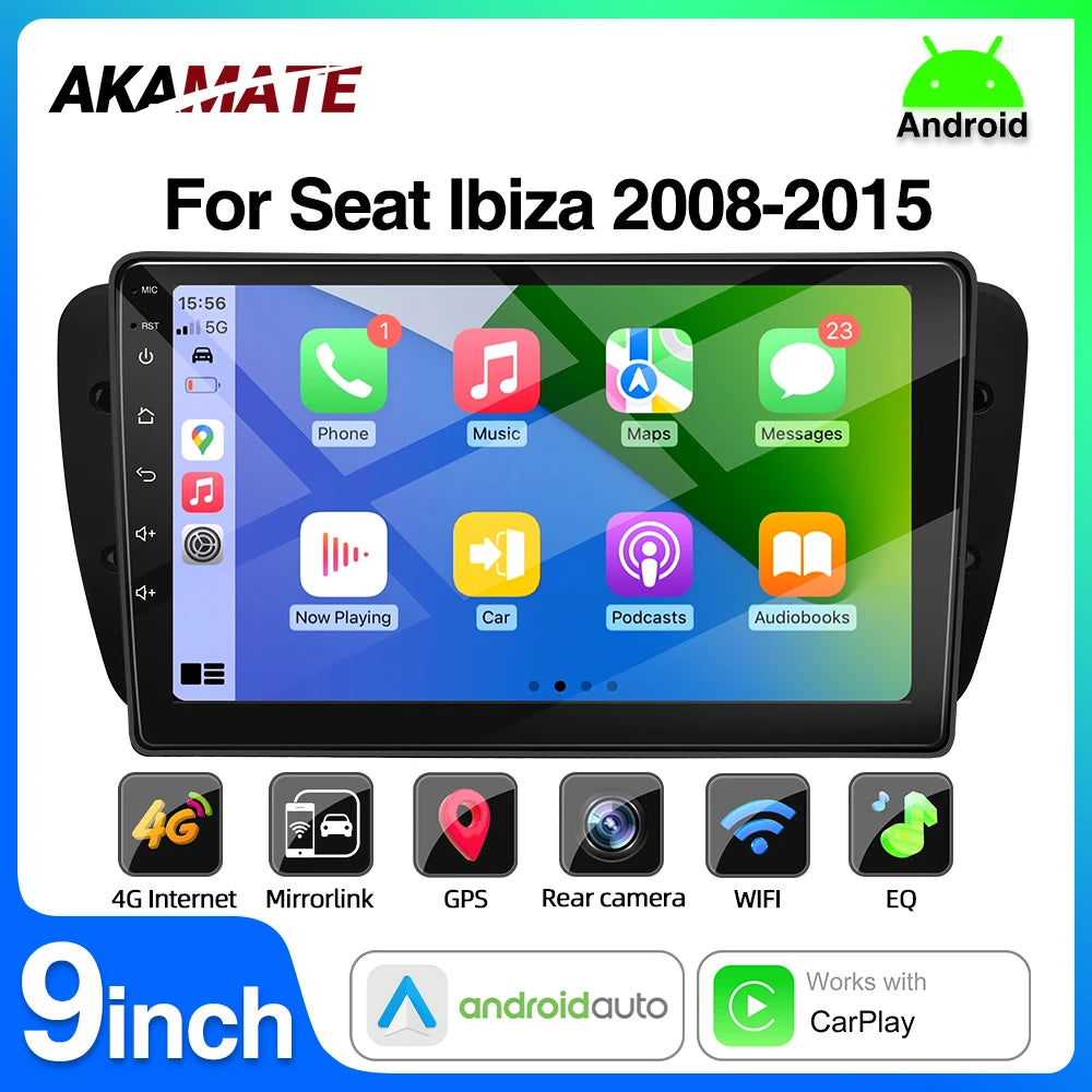 Android Car Radio for Seat Ibiza MK4 6J 2008-2015 Multimedia Player CarPlay Android Auto GPS Bluetooth WIFI Car Head Unit 9inch