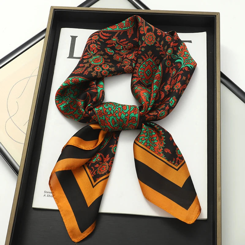 70x70cm Women Silk Scarf Small Satin Square Print Wrap Foulard Femme Handkerchief Bandana Neck Hair Skinny Tie Scarves Shawls