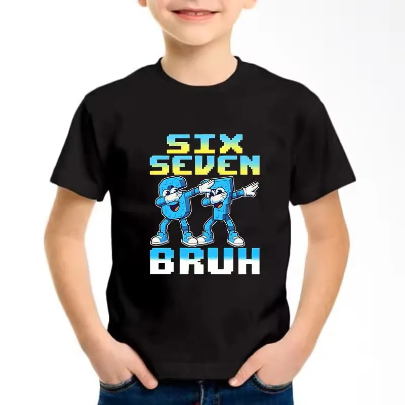 Funny Six Seven Italian Brainrot 67 Number Graphic Print T-Shirt Boy/Girl Summer Short Sleeved Kids Loose Comfortable Tshirt Top