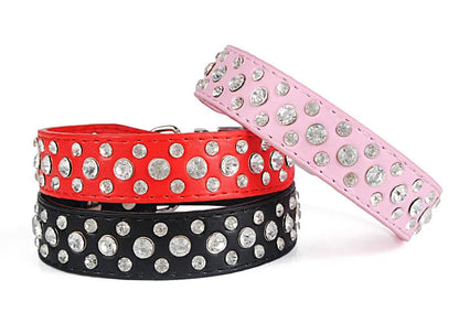 Pet collars for small dogs, pet collars, rhinestone PU collars for cats and dogs, adjustable to prevent pets from being lost