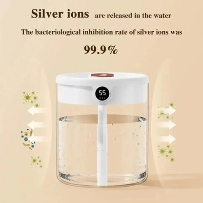 Dual Spray Humidifier USB Large Capacity Home 2L Quiet Bedroom LED Digital Display Night Light Office Desktop Mini Diffuser