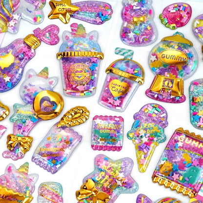 Kawaii Capsule Sparkling 3D Stickers Scrapbooking Diy Journal Stationery Sticker Cute Deco Art School Supplies