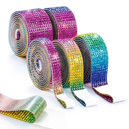 1 Yard Self Adhesive Crystal Rhinestone Sticker Diamond Ribbon DIY Sticker Rhinestones Arts Crafts Tape Car Phone Decoration