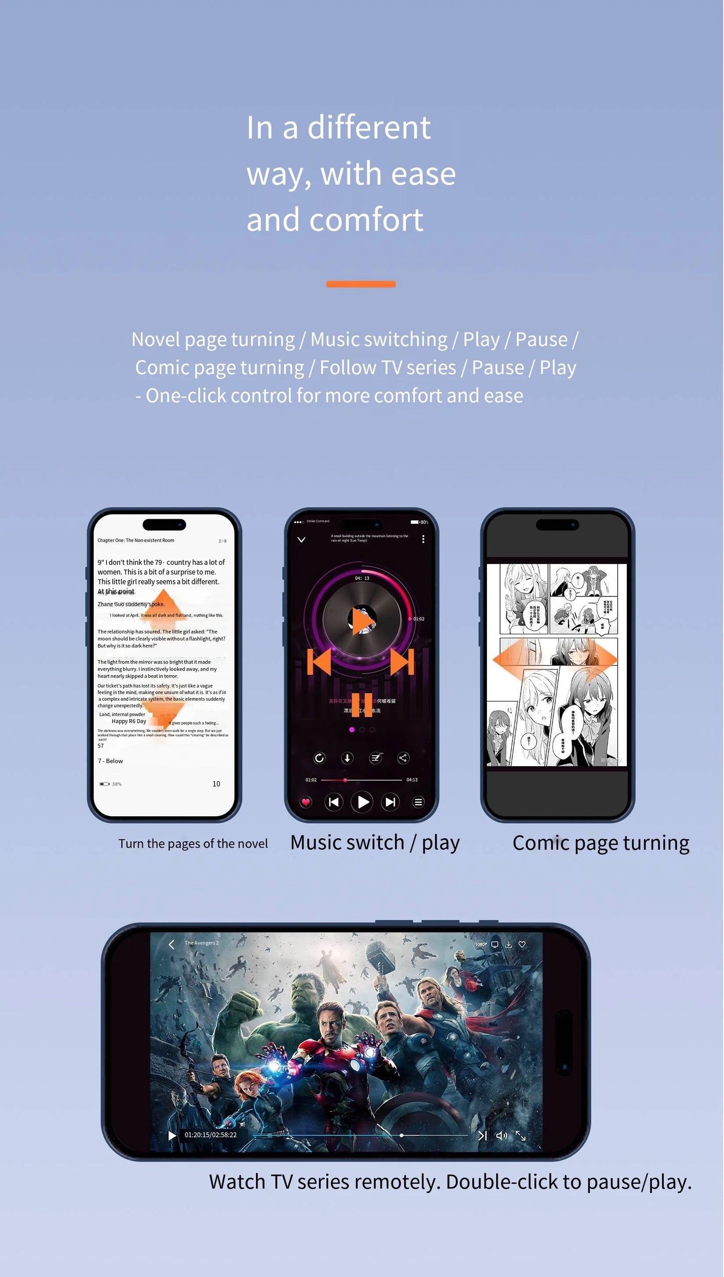 Wireless Automatic Clicker Remote Control Page Turner Continuous Click Device for eBooks Wireless Selfie Button Scroll Function