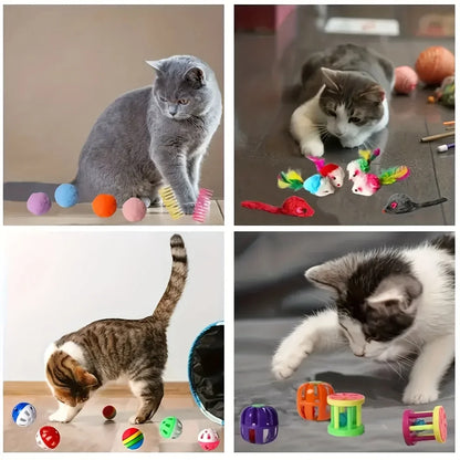 56pcs/28pcs/14pcs Cat Toys Mixed Pack. A Combination of Various Plastic Toys and Plush Toys Suitable for Multiple Cats To Play