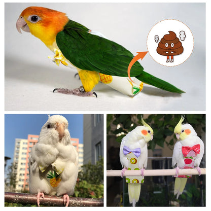Parrot Diaper with Bowtie Cute Colorful Fruit Floral Cockatiel Pigeons Small Medium Large Pet Birds Flight Suit Clothes Washable