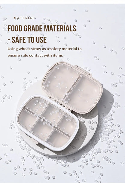 8 Grids Organizer Container For Tablets Travel Pill Box With Seal Ring Small Box For Tablets Wheat Straw Container For Medicines
