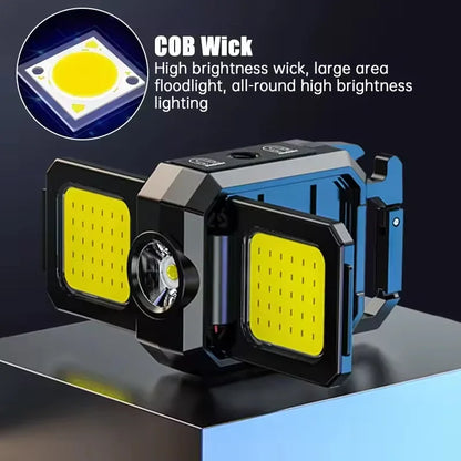 Flashlight Mini Keychain Light COB Work Light USB Rechargeable Lamp with 90° Foldable Side Lights Super Bright Portable Lanterns