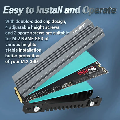 JEYI M.2 SSD Heatsink, 2280 NVME NGFF SSD Cooling Full Aluminum Cooler Radiator with Thermal Silicone Pad for Motherboard / PS5