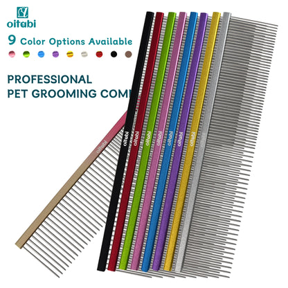 Oitabi Pet Comb Stainless Steel Long Teeth Comb for Dogs & Cats Pet Hair Comb for Home Grooming Kit Removes Knots Mats & Tangles