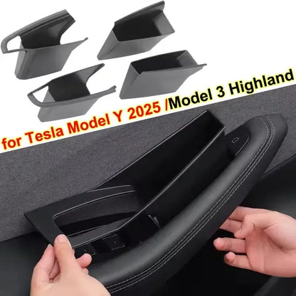 Door Handle Storage Box for Tesla Model 3 Highland Model Y Juniper 2026 Interior Accessories Inner Handle Organizer Phone Holder