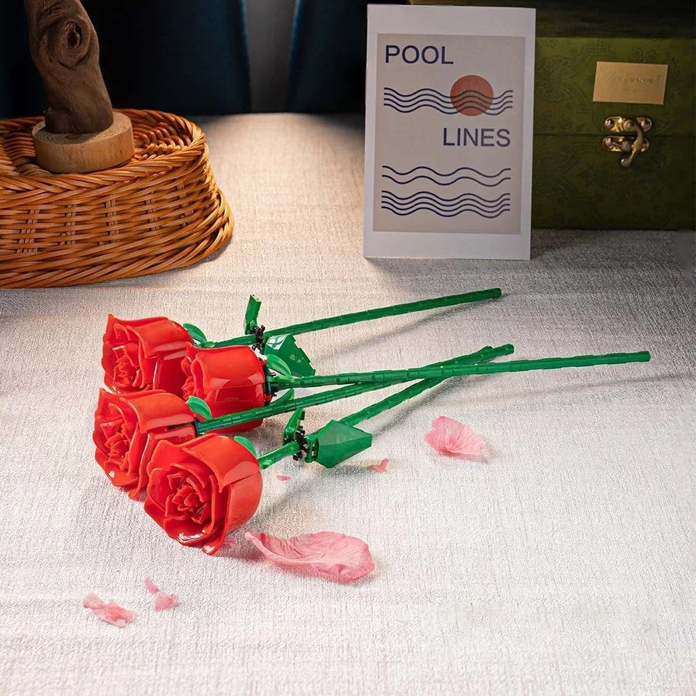 KNEW BUILT DIY Rose Flower Arrangement Building Block Toys-Enjoy Life,Loved by Girl,Create Your Favorite Bouquet,Home Decoration