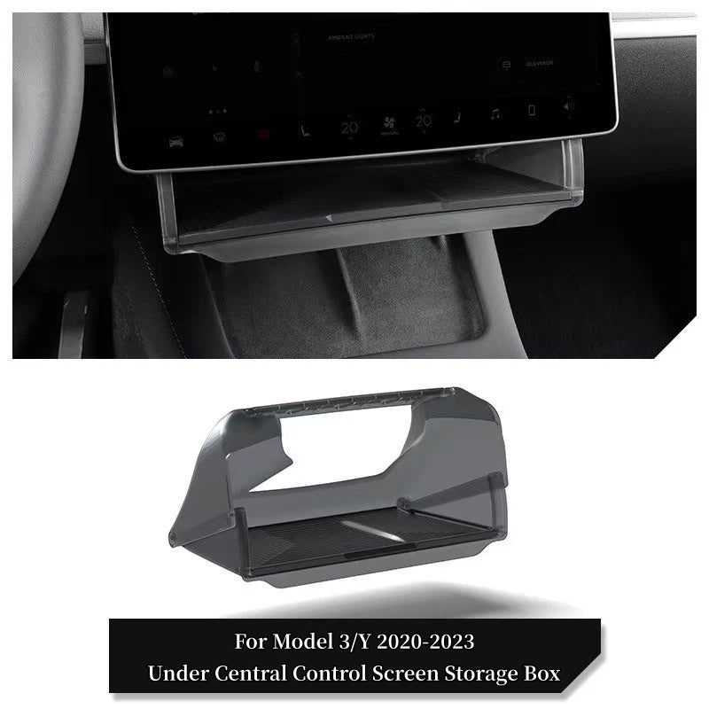 Center Console Screen Under Storage Box For Tesla Model 3/Y Juniper/Launch 2026, Center Console Hidden Storage Organizer Tray