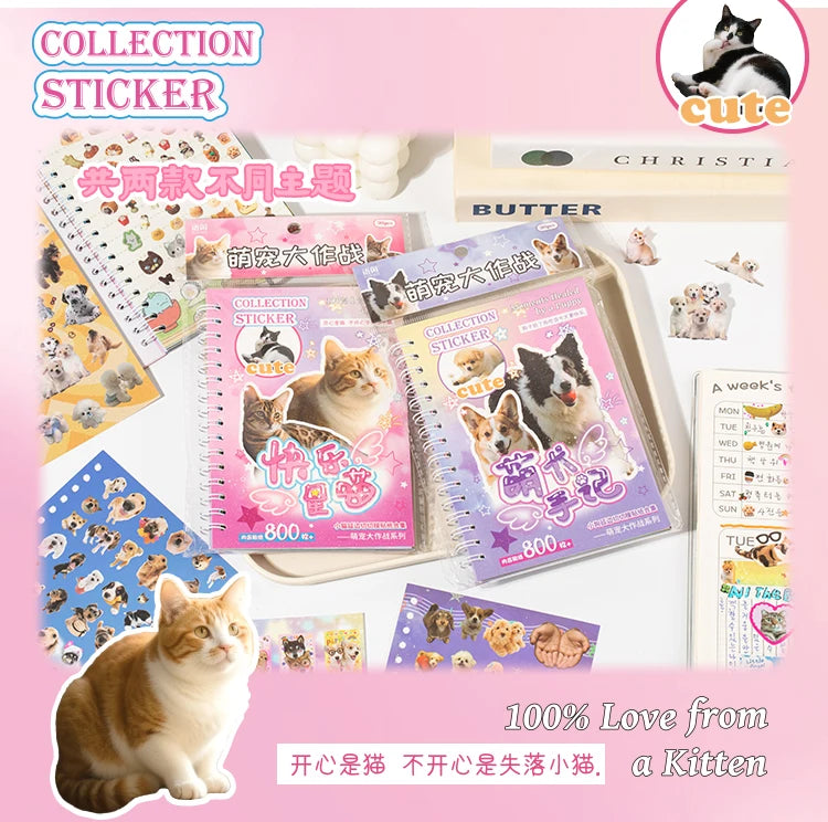 Cute Pets Theme Sticker Book 30 Sheets/Bag with Ring Binding for Scrapbooking DIY Collage Material Background Decoration