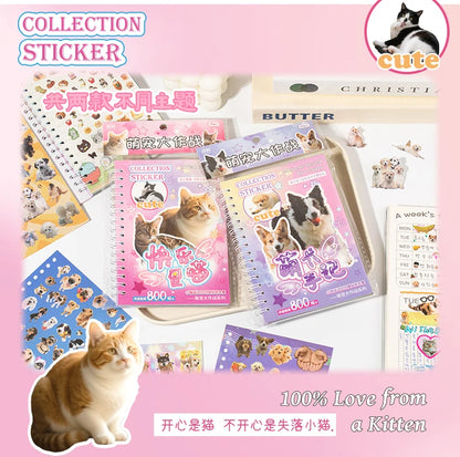 Cute Pets Theme Sticker Book 30 Sheets/Bag with Ring Binding for Scrapbooking DIY Collage Material Background Decoration