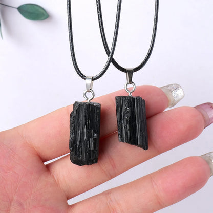 1PC Natural Healing Gemstone Pendant Black Tourmaline Crystal Necklace DIY Jewelry Gift Holiday Gift