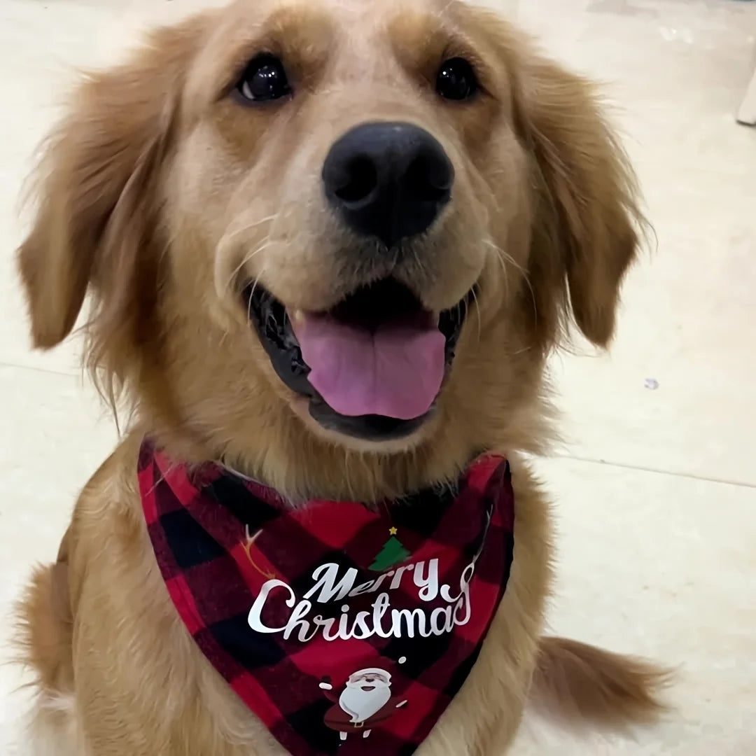 Christmas Dog Bandana with Santa & Snowman Design - 100% Polyester Non- Fabric, Adjustable Holiday Pet Headband for All Dog