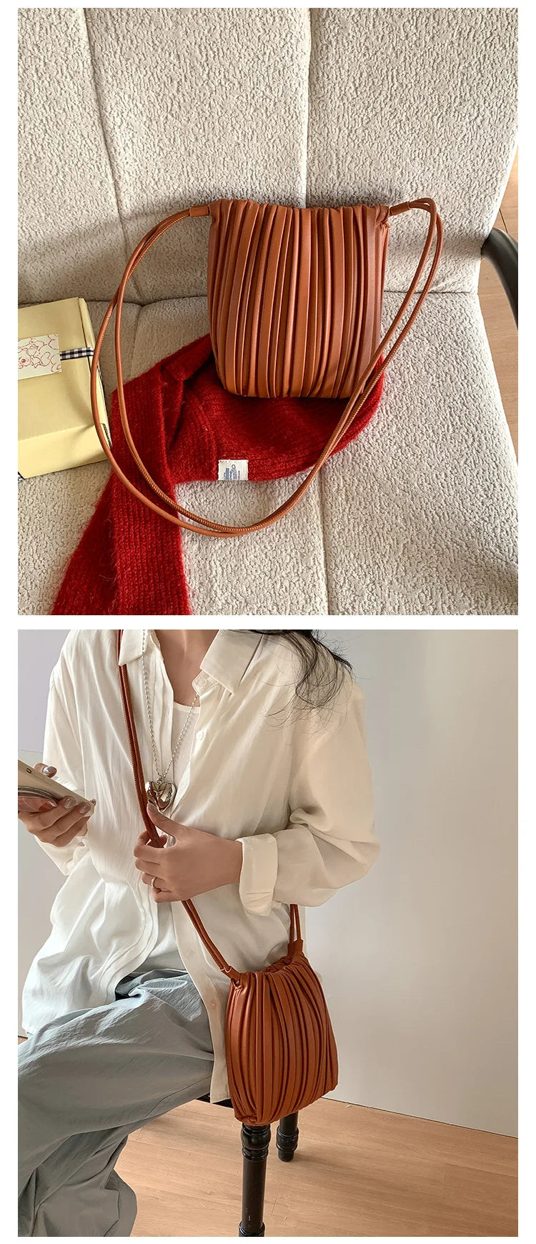 Summer Fashion New Crossbody Bag Women's PU Single Shoulder Mini Bag Luxury Versatile Pleated Casual Small Square Bag