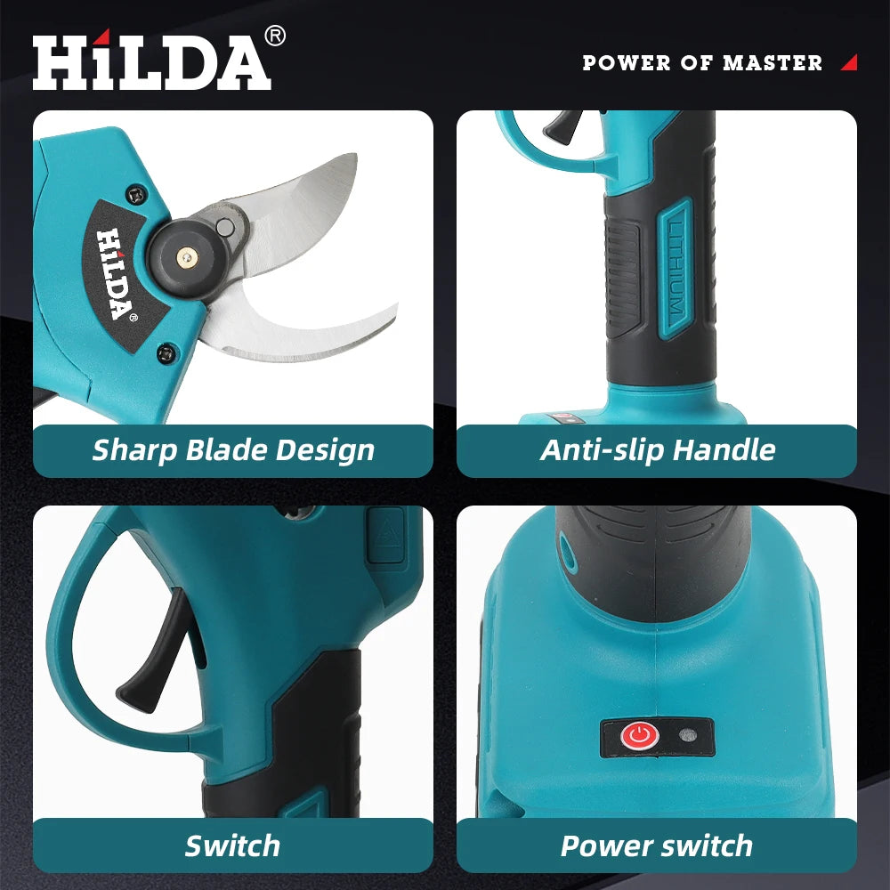 HILDA Brushless Electric Pruning Shears Cordless Fruit Tree Branches Scissors Power Tool For Makita 18V Battery