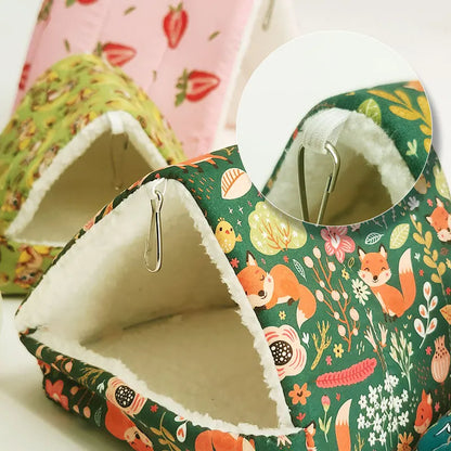 Autumn Winter Warm Print Sleeping Bed House Triangular Nest for Pet Bird Parrot Rabbit Squirrel Guinea Pig Hamster Hanging Cage