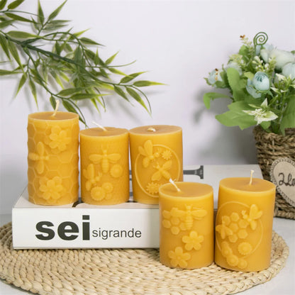 3D Honeycomb Pillar Candle Silicone Mold DIY Embossed Bee and Flower Honeycomb Cylinder Aromatherapy Candle Plaster Mold Decor
